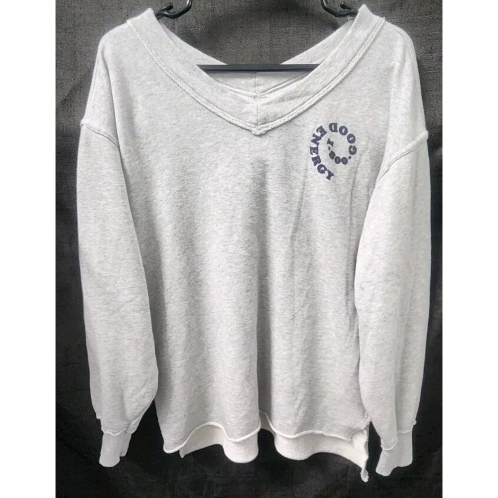 AERIE WOMEN'S SWEATER V NECK LONG SLEEVE GOOD‎ ENERGY GREY SIZE XS Pullover New